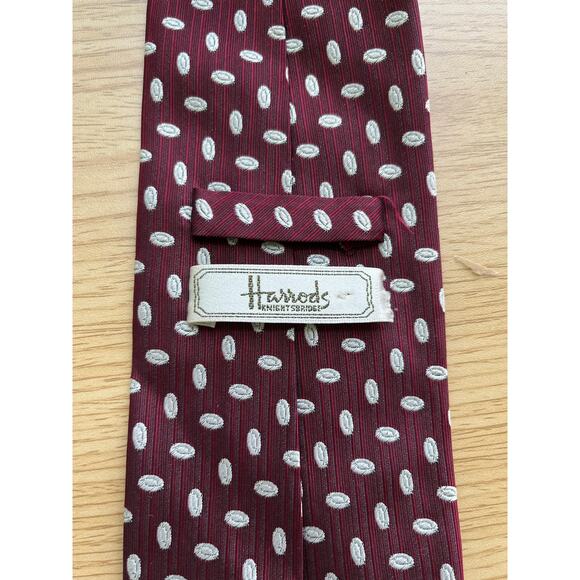 Harrod's Knightbridge Handmade 100% Silk Maroon and White Tie - Picture 3 of 8